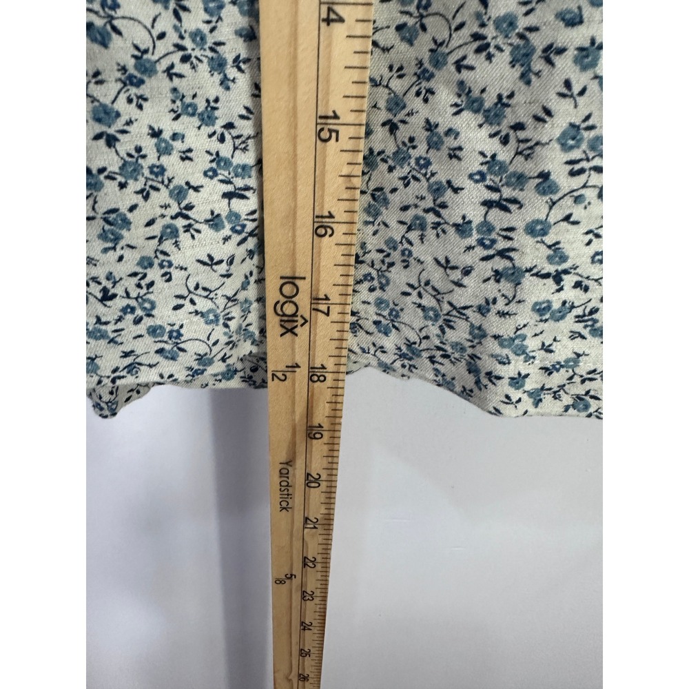 Jennifer Moore Vtg 90s Blue Floral Cotton Linen Wrap Mini Skirt Skort Womens 18 - Picture 6 of 6